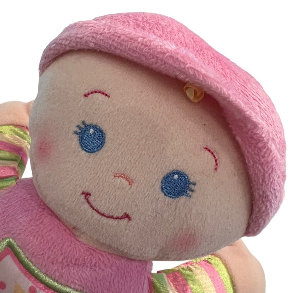 Fisher Price Brilliant Basics Babys 1st Doll Soft Stuffed Plush Pink Rattle Toy